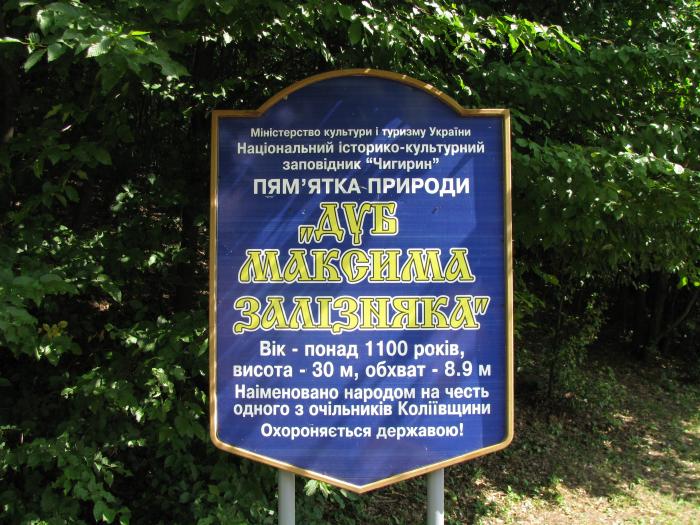 Дуб Максима Залізняка знак