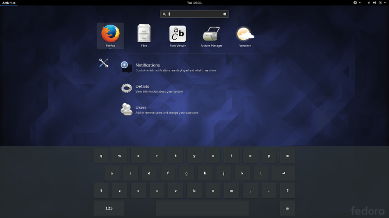 Екран Fedora 23